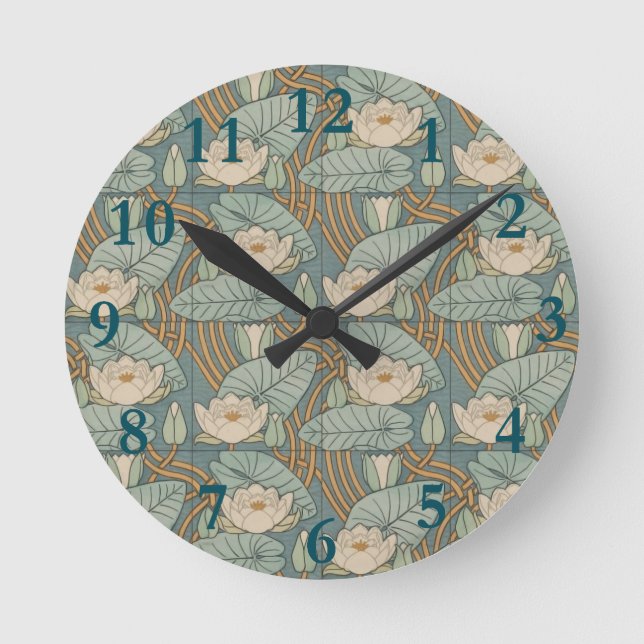 Reloj Redondo Mediano Water Lilies Lily Naturaleza Art Nouveau (Anverso)