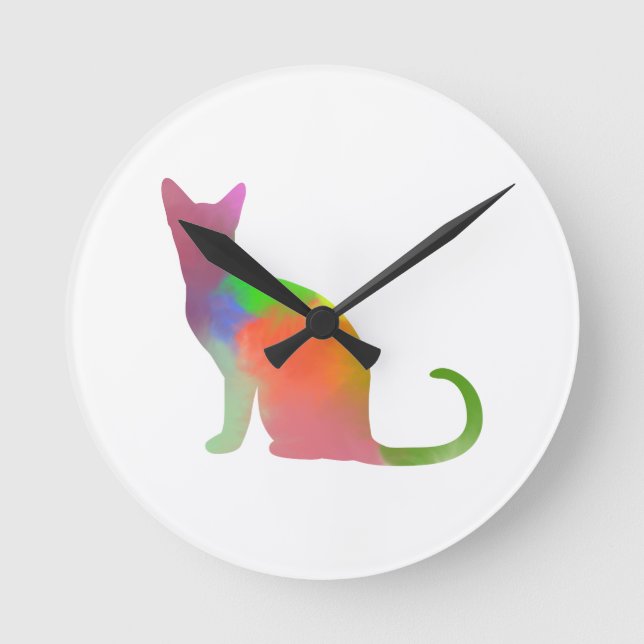 Reloj Redondo Mediano Watercolor Cat Silhouette (Anverso)