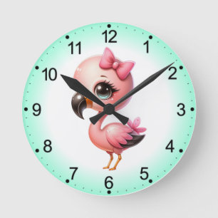 Reloj Redondo Mediano Watercolor Flamingo Personalizado Clipart