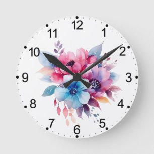 Reloj Redondo Mediano Watercolor Flowers Floral Design-45893