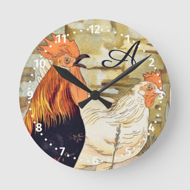 Reloj Redondo Mediano Watercolor French Country Colorful Rooster (Anverso)