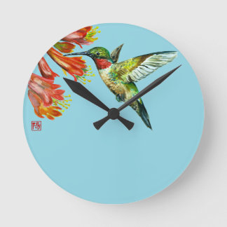 Reloj Redondo Mediano Watercolor Hummingbird