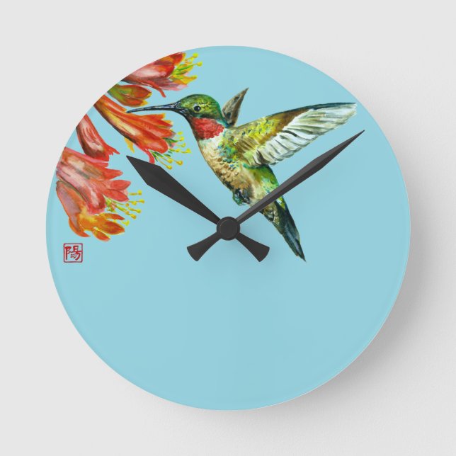 Reloj Redondo Mediano Watercolor Hummingbird (Anverso)