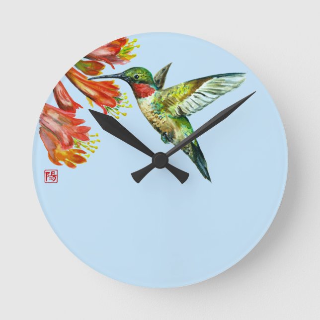 Reloj Redondo Mediano Watercolor Hummingbird (Anverso)