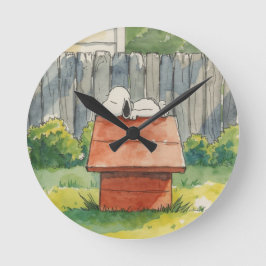 Reloj Redondo Mediano Watercolor Sleeping Dog on Red Doghouse Art