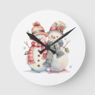 Reloj Redondo Mediano Watercolor Snowman