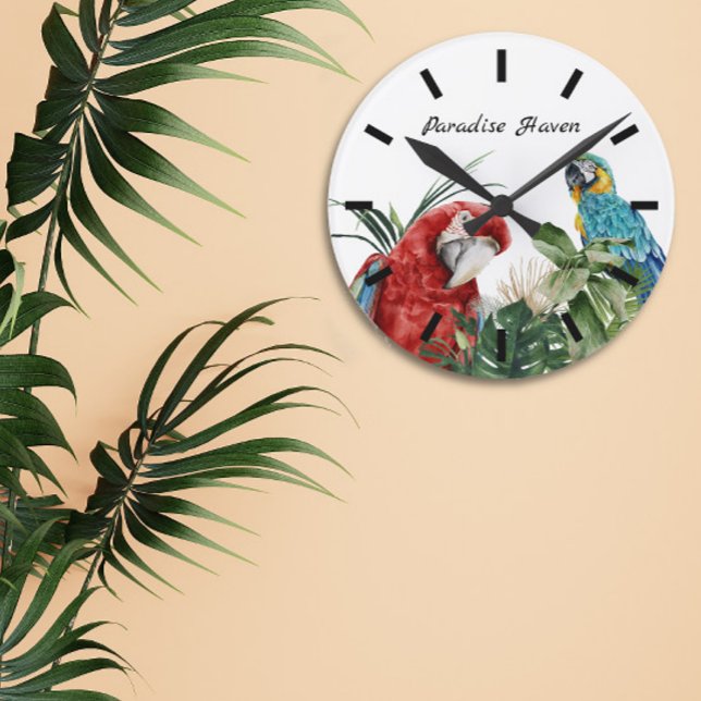 Reloj Redondo Mediano Watercolor Tropical Parrot Macaw (Subido por el creador)