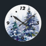 Reloj Redondo Mediano Watercolor winter forest Christmas tree modern ill<br><div class="desc">Watercolor winter forest Christmas tree modern illustration painting illustration</div>