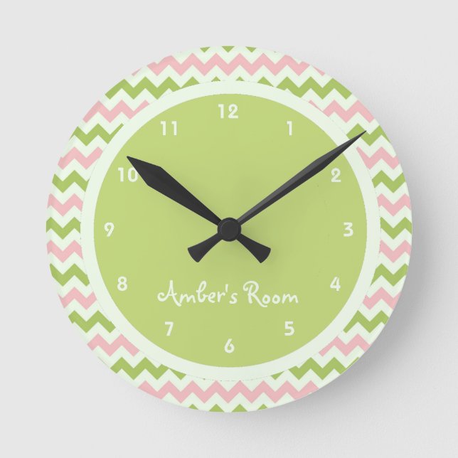Reloj Redondo Mediano Watermelon Chevron Personalized Kid's Bedroom (Anverso)