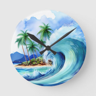 Reloj Redondo Mediano Wave acucolor de la isla de Kai Aloha