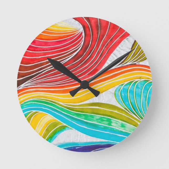 Reloj Redondo Mediano Wave Pattern Drawn By Watercolor Paints (Anverso)