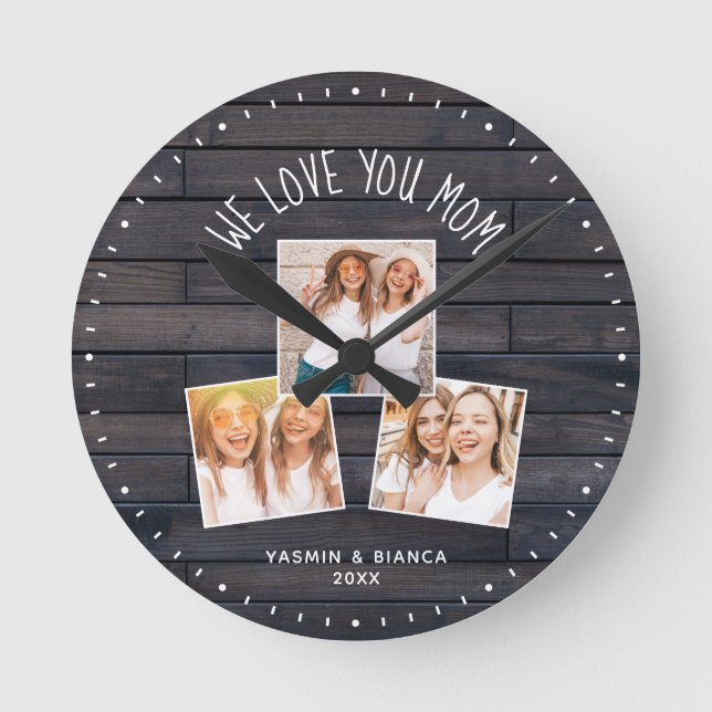 Reloj Redondo Mediano We Love You MOM Cute Modern Photo Collage  Round C (Anverso)