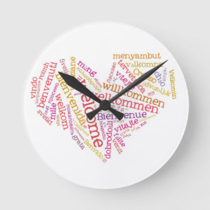 Reloj Redondo Mediano Welcome Heart (many languages) Wall Clock
