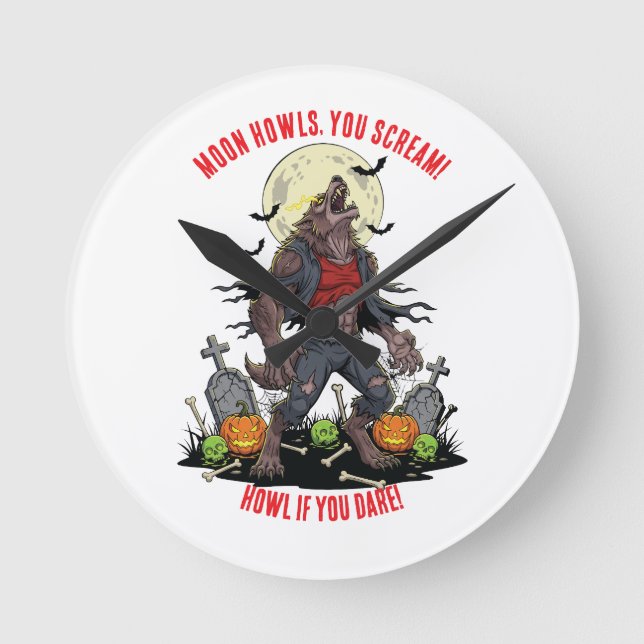 Reloj Redondo Mediano 🐺 Werewolf Halloween Wall Clock 🎃 (Anverso)