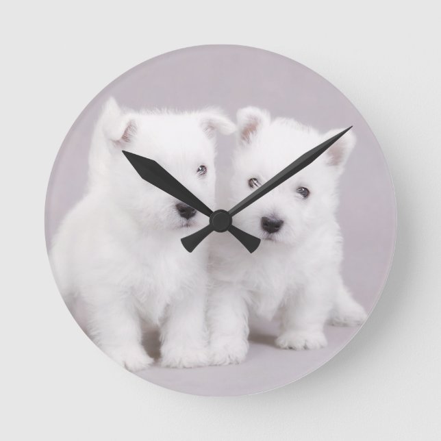 Reloj Redondo Mediano Westie puppies (Anverso)