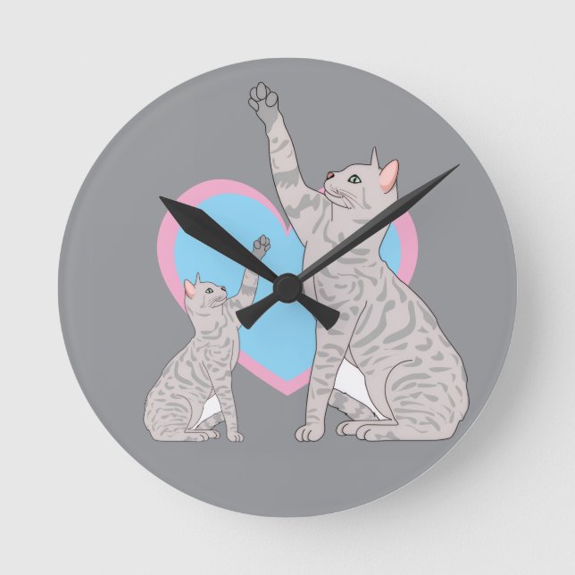 Reloj Redondo Mediano Whimsical Cats and Heart Design Round Clock (Anverso)