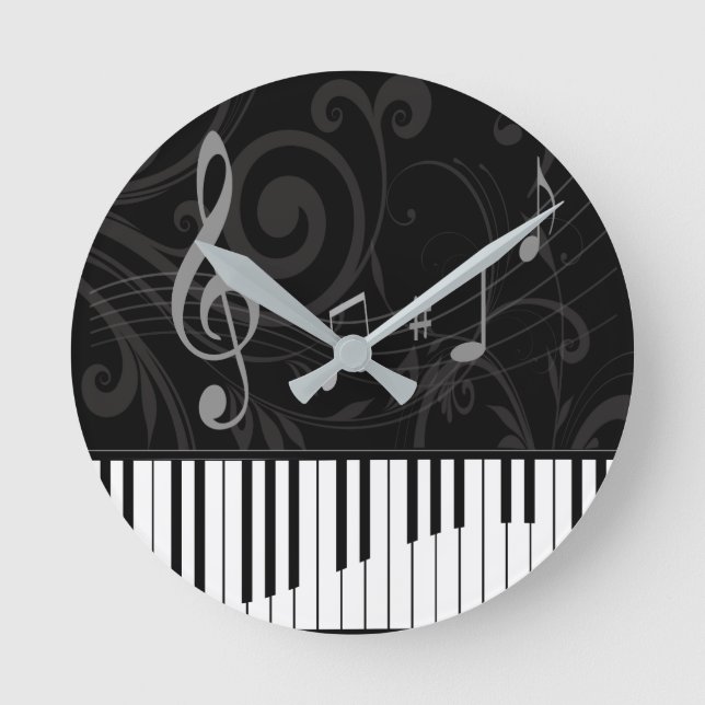 Reloj Redondo Mediano Whimsical Piano and Musical Notes (Anverso)