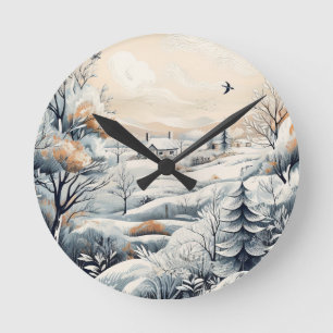 Reloj Redondo Mediano Whisper de invierno: Navidades de aldeas acogedora