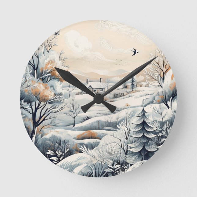 Reloj Redondo Mediano Whisper de invierno: Navidades de aldeas acogedora (Anverso)