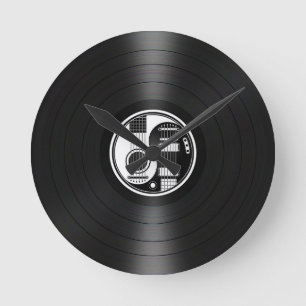 Reloj Redondo Mediano White and Black Yin Yang Guitars Vinyl Graphic