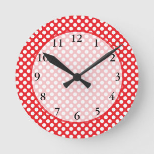 Reloj Redondo Mediano White and Red Polka Dot