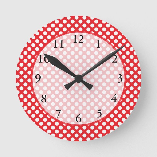 Reloj Redondo Mediano White and Red Polka Dot (Anverso)