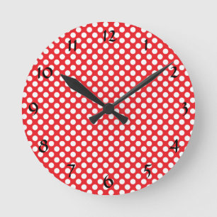 Reloj Redondo Mediano White and Red Polka Dot