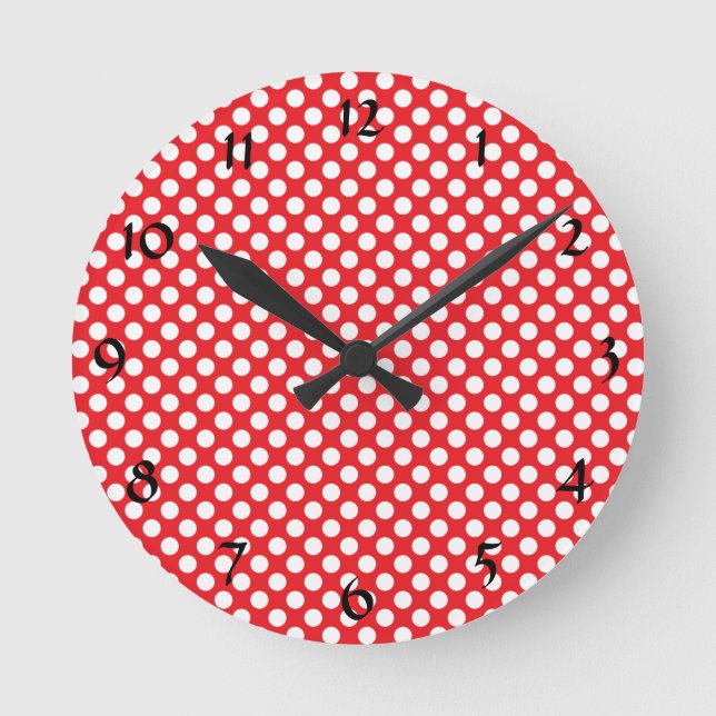 Reloj Redondo Mediano White and Red Polka Dot (Anverso)