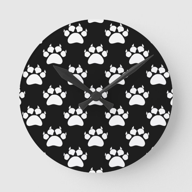 Reloj Redondo Mediano White Cat Paws And Claws Pattern Print (Anverso)