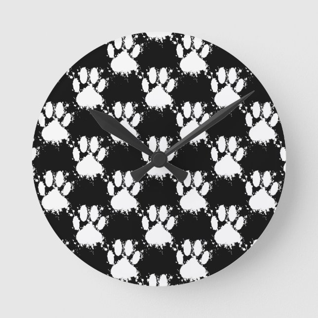 Reloj Redondo Mediano White Dog Paw Pattern With Paint Splatter (Anverso)