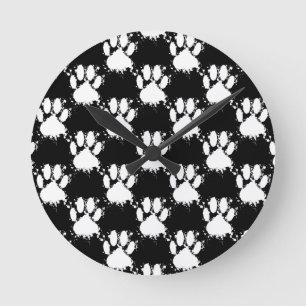 Reloj Redondo Mediano White Dog Paw Pattern With Paint Splatter