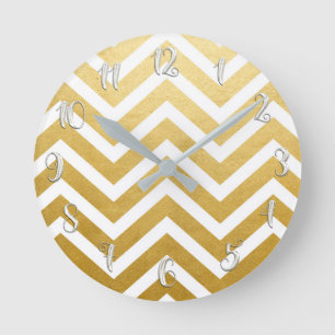 Reloj Redondo Mediano White & Gold Glitter Girly Glam Glamour Chevron