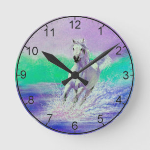Reloj Redondo Mediano White Horse Running on a Beach clock