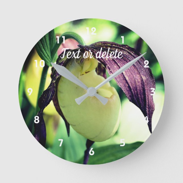 Reloj Redondo Mediano White Lady Slipper Orchid Flower Personalized (Anverso)