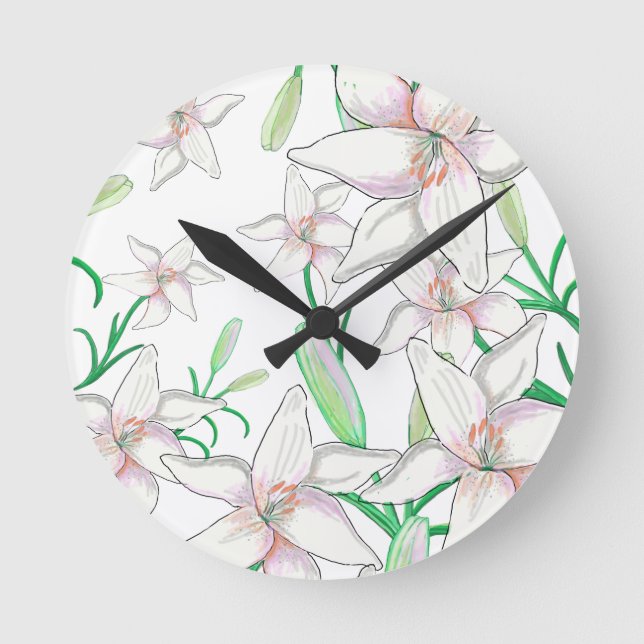 Reloj Redondo Mediano White Lily Illustration  (Anverso)