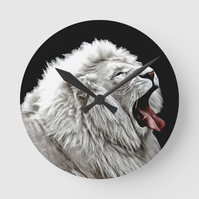 Reloj Redondo Mediano White lion head jungle animals digital abstract  (Anverso)