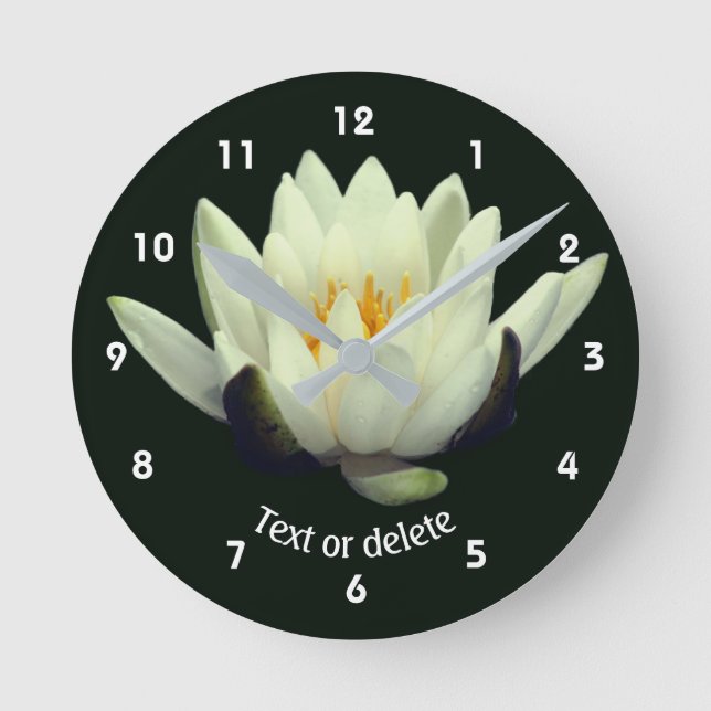 Reloj Redondo Mediano White Lotus Lily Flower Personalized (Anverso)