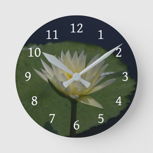 Reloj Redondo Mediano White Lotus Waterlily (Anverso)