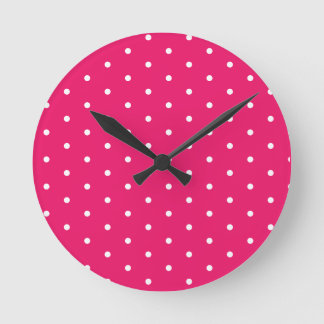 Reloj Redondo Mediano White on Hot Pink Polka Dots