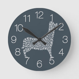 Reloj Redondo Mediano White Paw Print Dog Silhouette Pattern Fabric