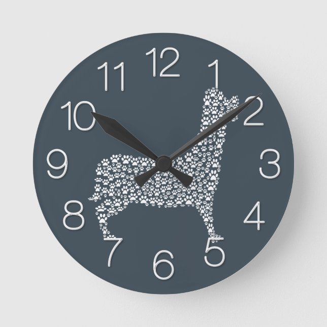 Reloj Redondo Mediano White Paw Print Dog Silhouette Pattern Fabric (Anverso)