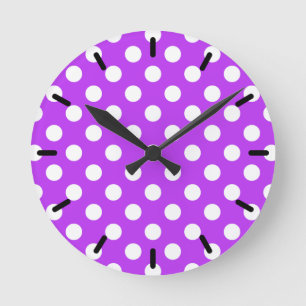 Reloj Redondo Mediano White polka dots on bright purple