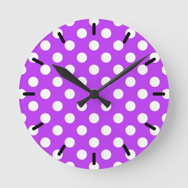 Reloj Redondo Mediano White polka dots on bright purple (Anverso)