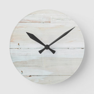 Reloj Redondo Mediano Whitewashed Barn Wood White Woodgrain