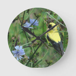Reloj Redondo Mediano Wild Finch Goldfinch Flowers Floral Bird