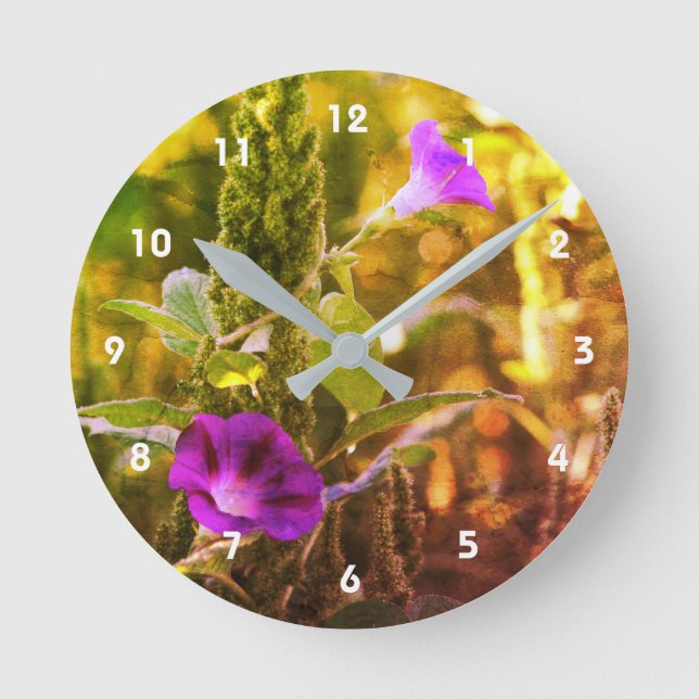 Reloj Redondo Mediano Wild Purple Morning Glory Flowers Abstract  (Anverso)