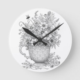Reloj Redondo Mediano Wildflowers & Honey Bee Ink Art Wall Clock