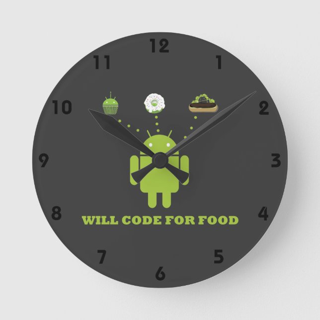 Reloj Redondo Mediano Will Code For Food (Desarrollador De Software Andr (Anverso)