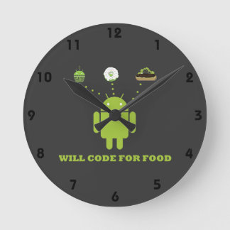 Reloj Redondo Mediano Will Code For Food (Desarrollador De Software Andr