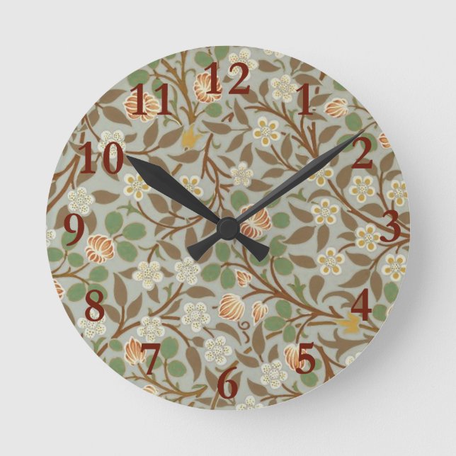 Reloj Redondo Mediano William Morris Clover Flower Art Pattern (Anverso)